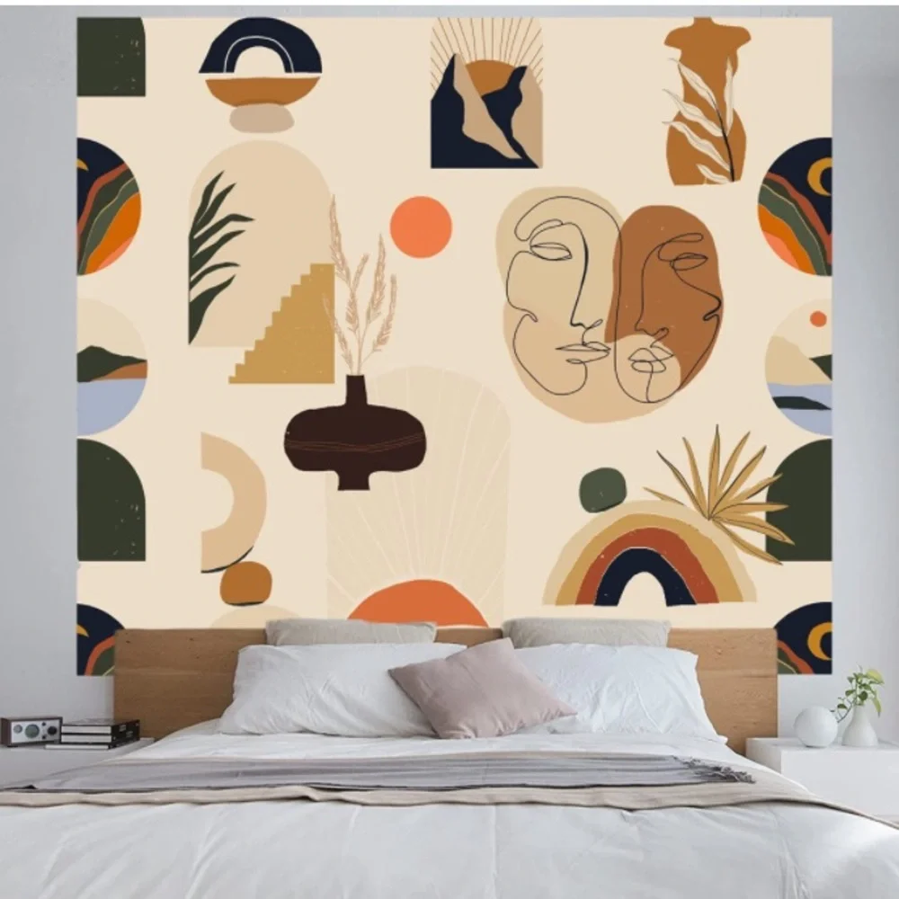 Abstract Facial Pop Art Modern Design Bohemian Indie Tapestry Lined Wall Decor